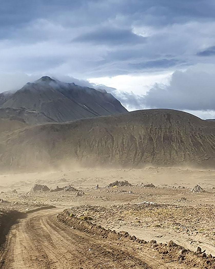 Motorcycle crossing Iceland's remote volcanic interior